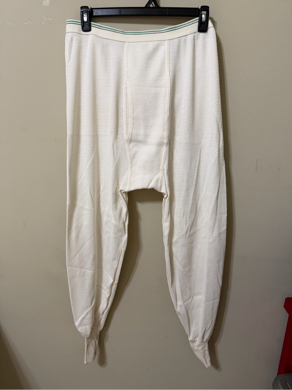 Hanes Cream Waffle Knit Thermal Long Johns vintage green tag 1970s never worn